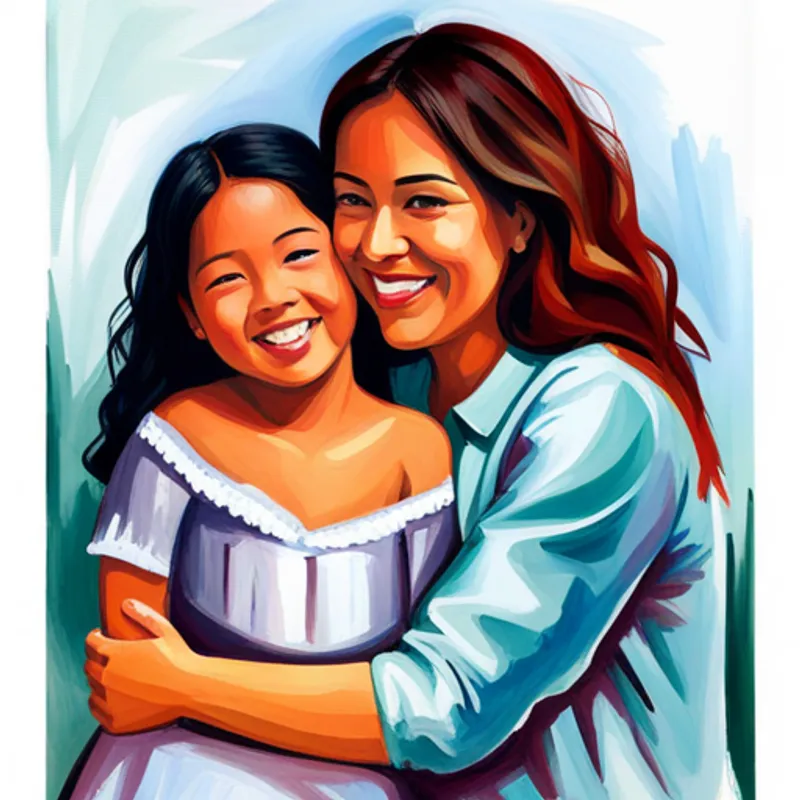 Maya and her mother hugging, both looking happy