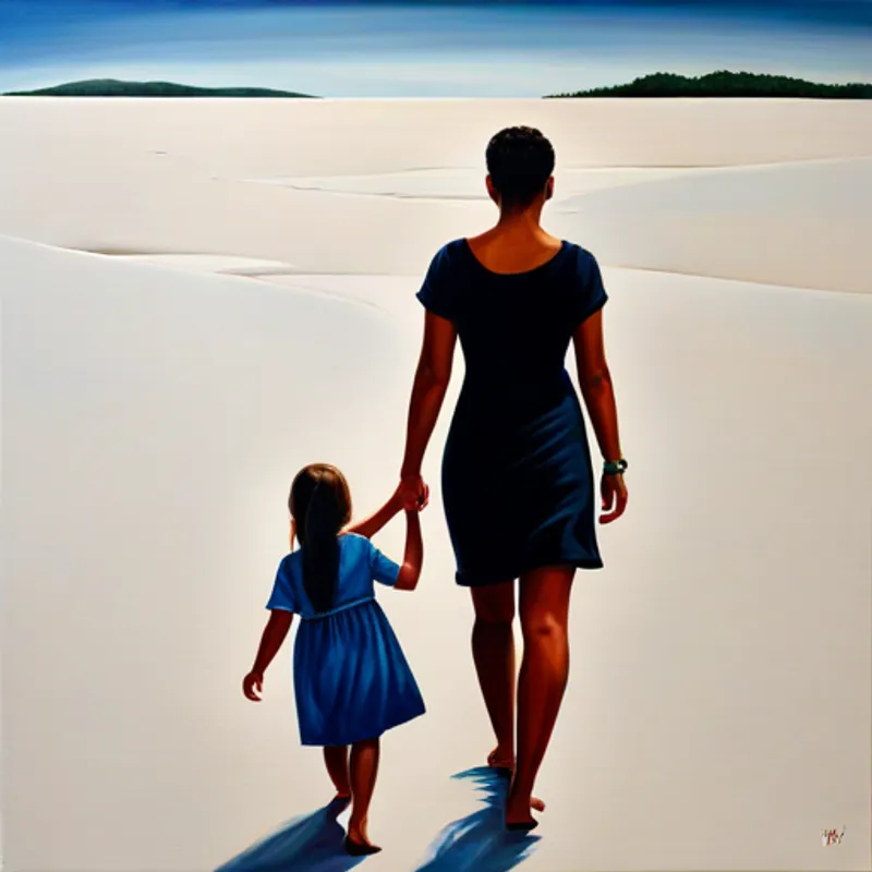 Maya and her mother holding hands, walking towards the future
