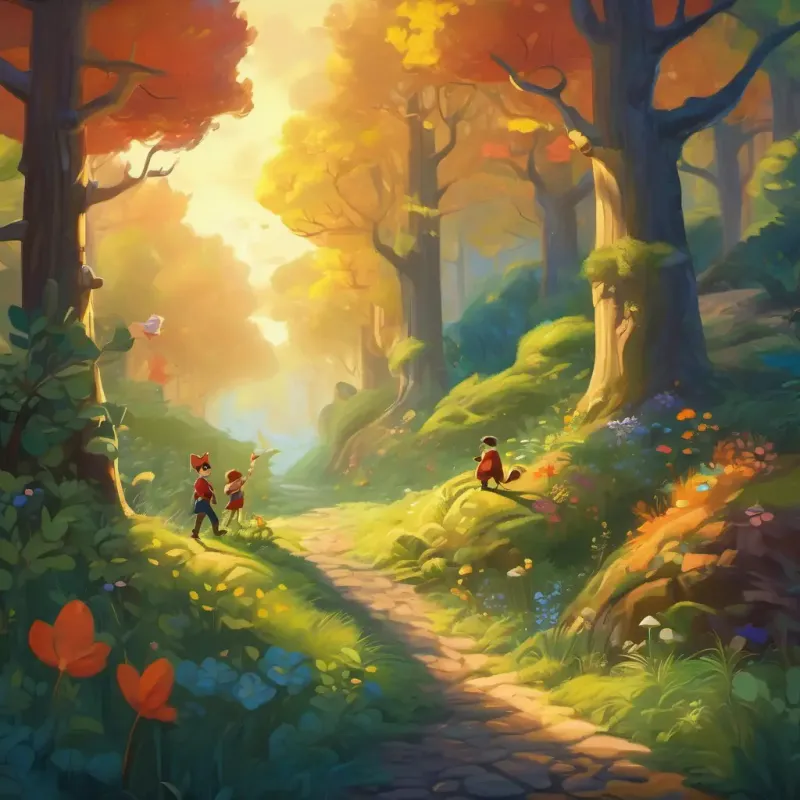 Felix's triumphant discovery and moral lesson. Enchanted forest, Felix and friends.