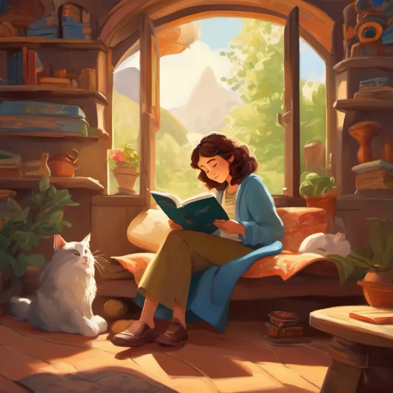 Gökçen reads about adventures, Misha rests beside her.