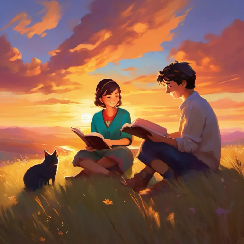 Sunset brings reading to an end, Gökçen smiles at Misha.