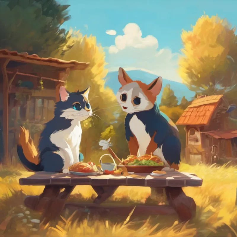 Gökçen feeds Misha, they eat together.