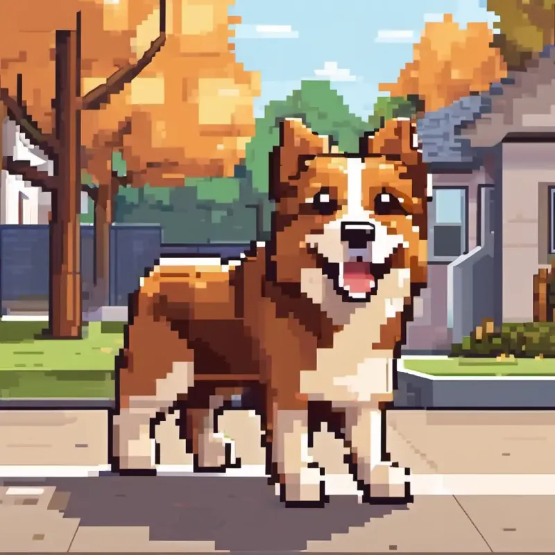 A happy dog with brown fur and twinkling eyes, a happy dog with brown fur, barks loudly at people in her neighborhood