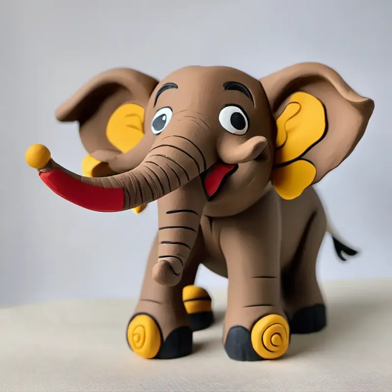 Elephant-headed, large, with a gentle smile and wise brown eyes laughs, spreading joy with his giggle