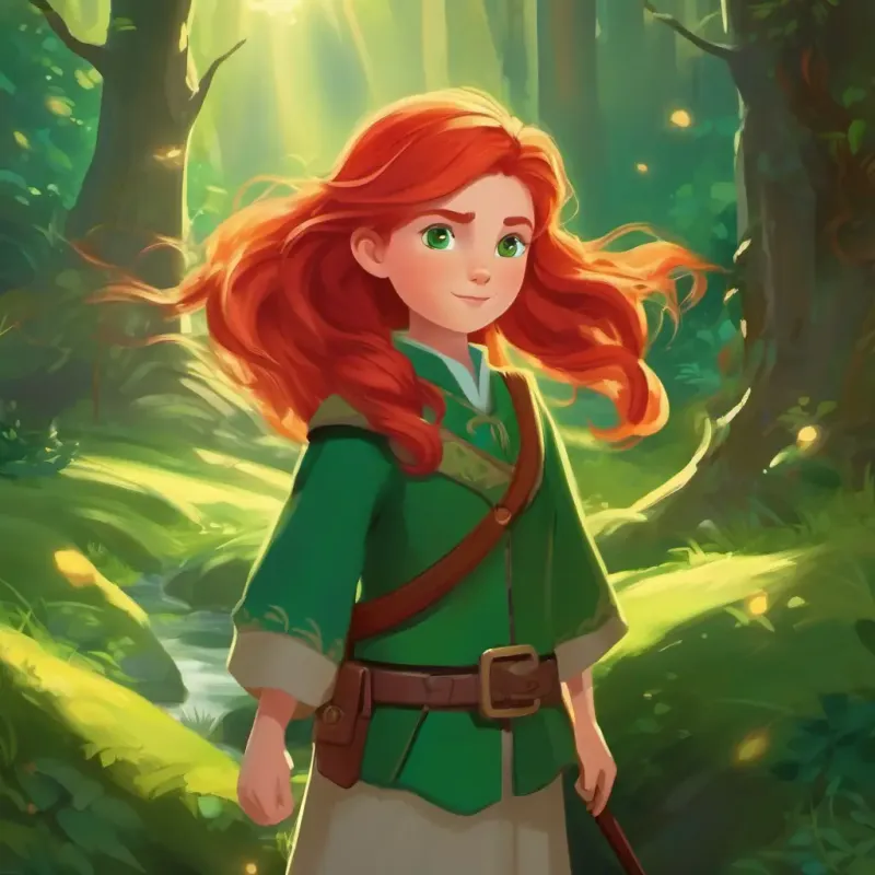 Introduction to the magical world, introducing the main character Red hair, green eyes, brave and determined girl on a magical quest and her quest.