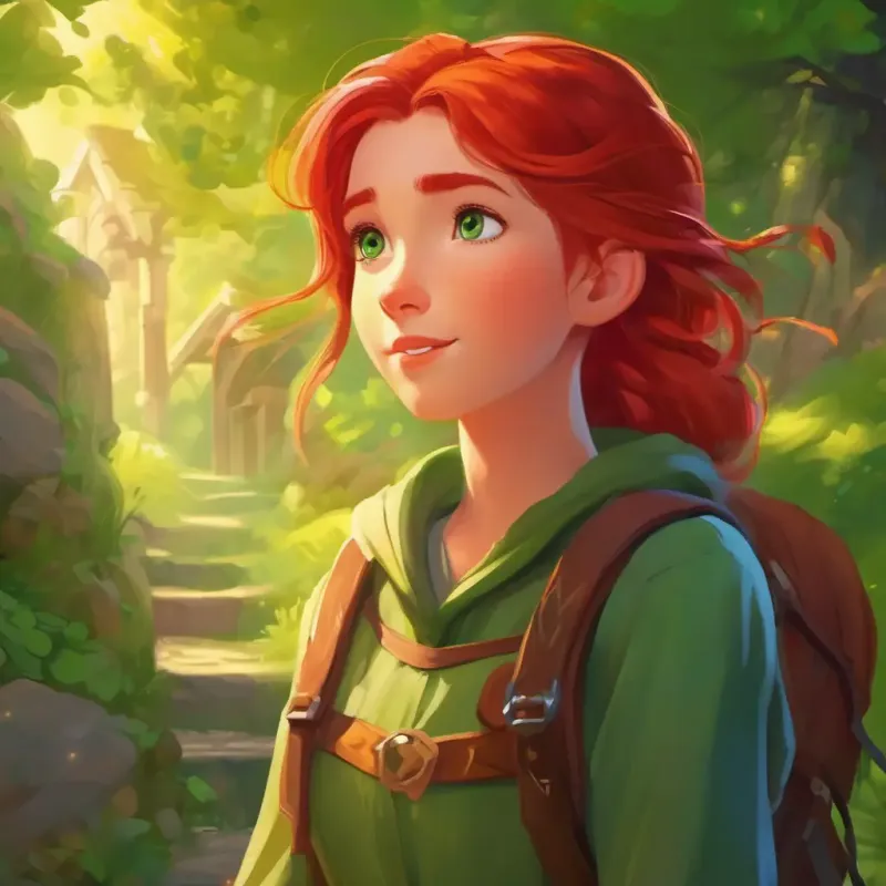 Red hair, green eyes, brave and determined girl on a magical quest returns home triumphantly and is warmly welcomed by her family.