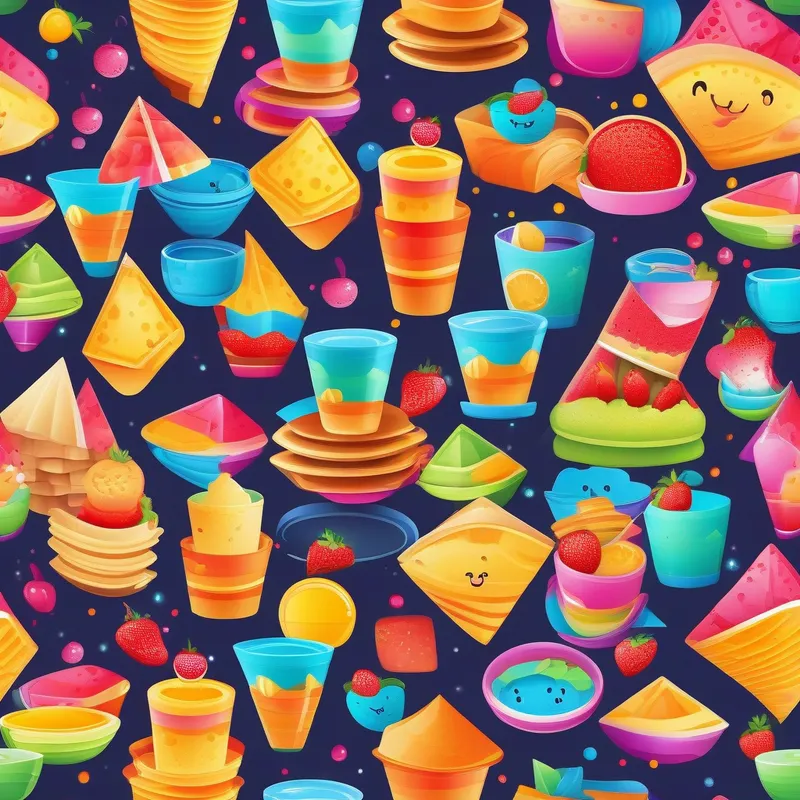 Delicious-looking pancakes with smiles, colorful glasses of juice