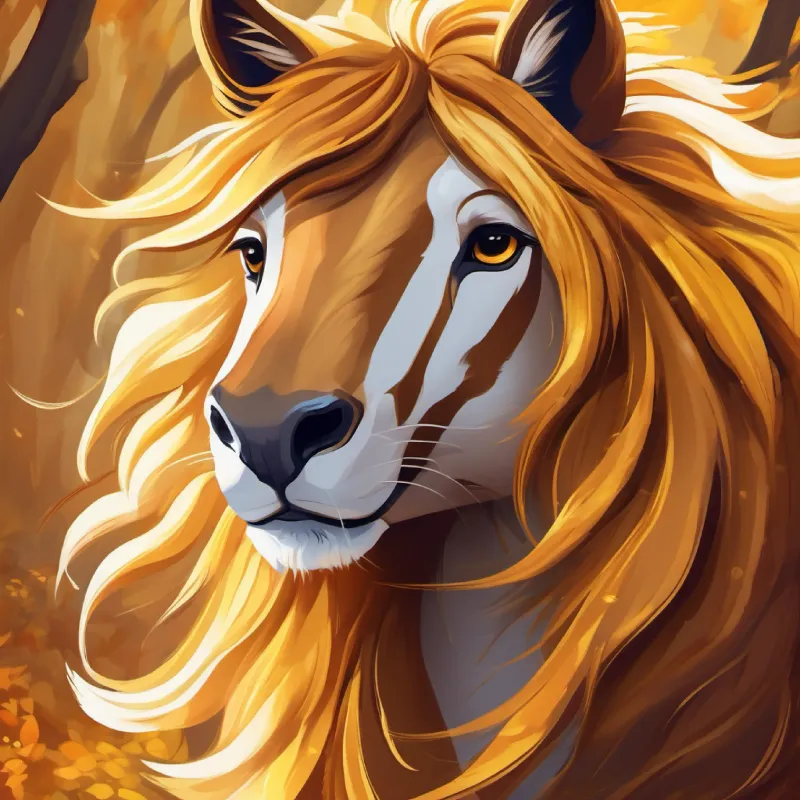 Golden mane, kind brown eyes, regal but friendly extends invitation to Sleek, striped, quick, with bright eyes.