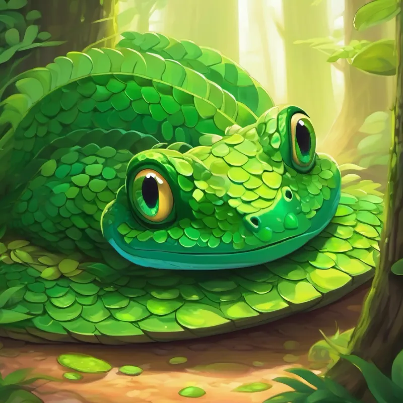 Sad Long, green scales with keen, observant eyes feeling excluded.