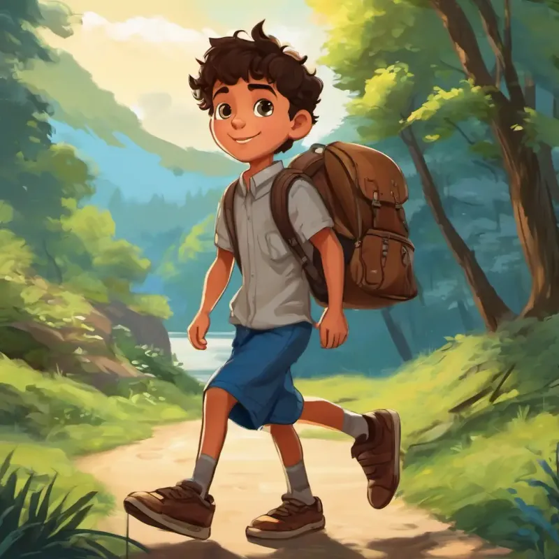 Andrew is a young boy with fair skin and blue eyes, always curious and eager for new adventures and Chris is a young boy with dark skin and brown eyes, always supportive and ready to join Andrew on his adventures are walking home, talking and laughing. The mini tripod is safely packed in Andrew is a young boy with fair skin and blue eyes, always curious and eager for new adventures's bag.