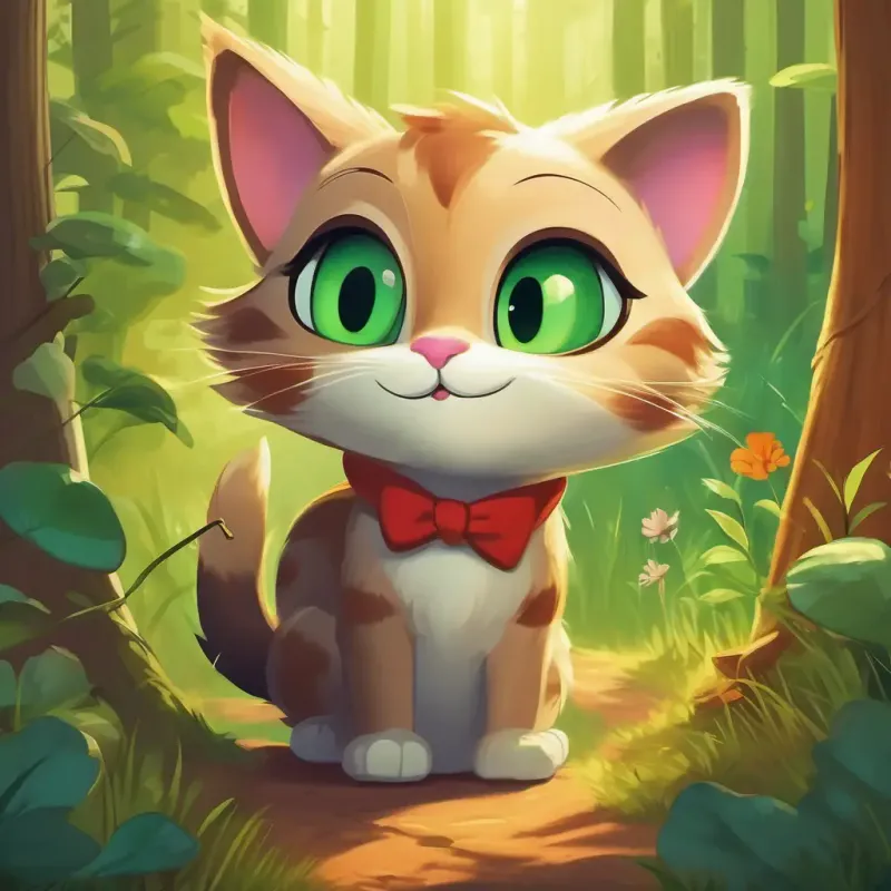 A clever cat with green eyes and a mischievous smile decides to solve the mystery with his forest friends' help.