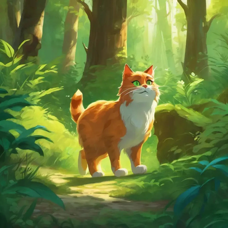 The forest animals thank A clever cat with green eyes and a mischievous smile, and he becomes a hero for his clever solution.