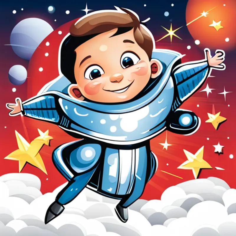 A little boy with a lively expression, wearing a futuristic spacesuit, and a wide-eyed sense of wonder., a little boy with a lively expression, wearing a futuristic spacesuit, while surrounded by spaceships and stars.