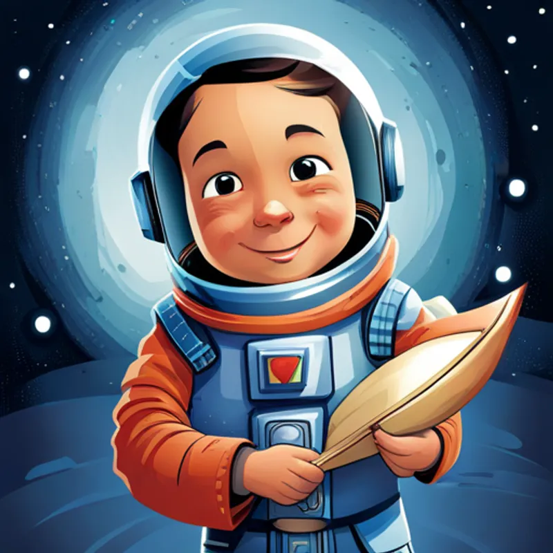 A little boy with a lively expression, wearing a futuristic spacesuit, and a wide-eyed sense of wonder. with a smile of anticipation, packing his essentials for the adventure ahead.