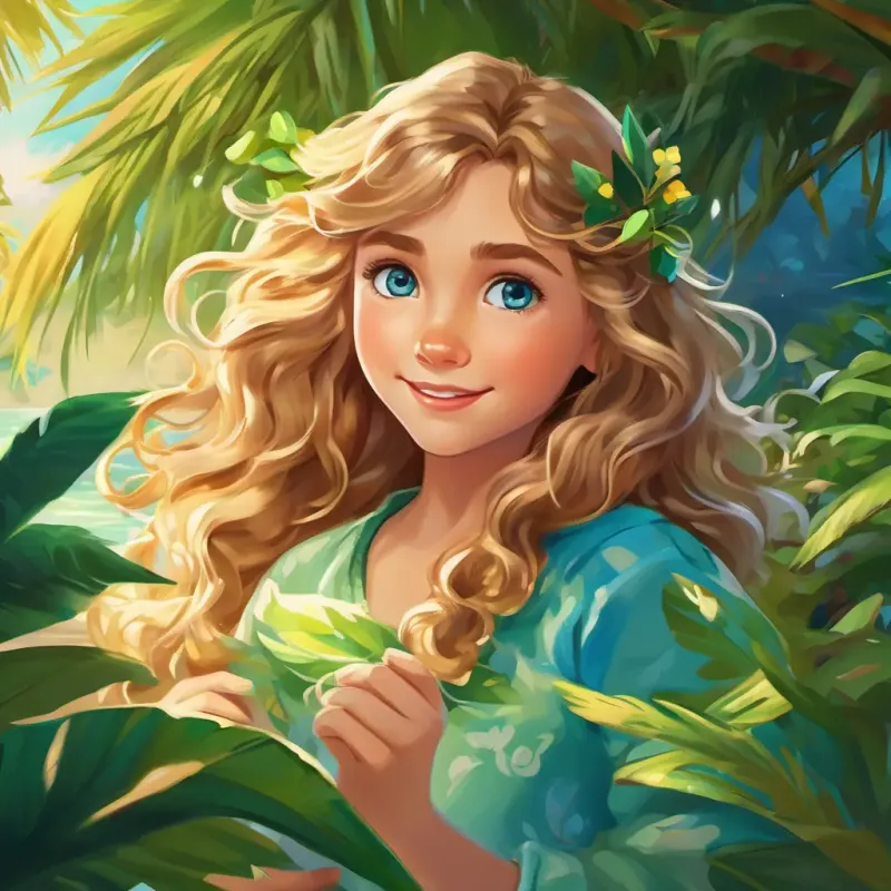 Curly brown hair, bright green eyes, adventurous spirit and Sandy blond hair, crystal blue eyes, kind-hearted and curious exploring the magical Once-a-Year Island