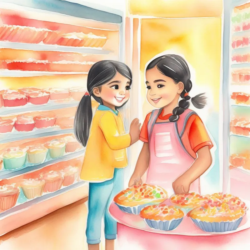 Aaradhya: kind-hearted and helpful, colors: warm and cheerful organizing a bake sale for charity, colors: industrious and determined