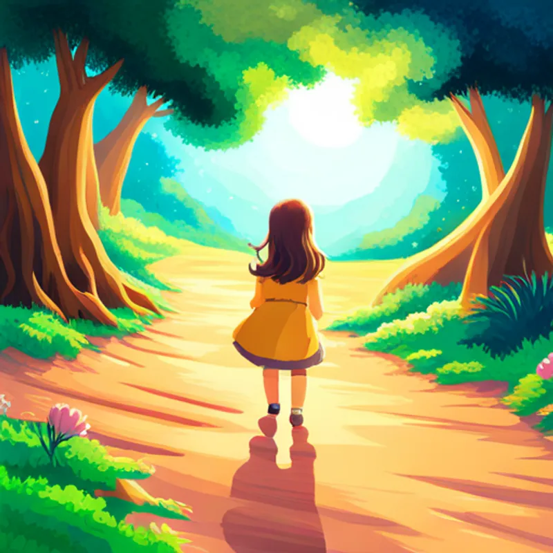 A kind-hearted girl with a sunny smile entering a magical and vibrant world