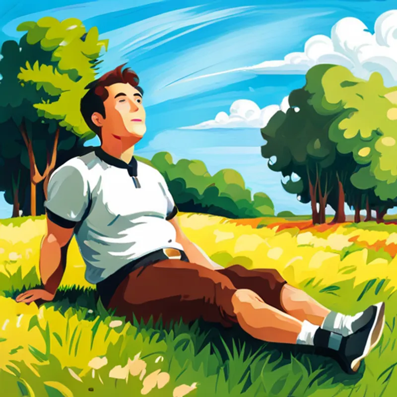 Elon sitting on the grass, looking up at the sky