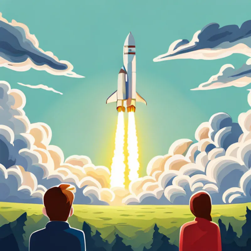 People in awe, watching Elon's rocket soar through the sky