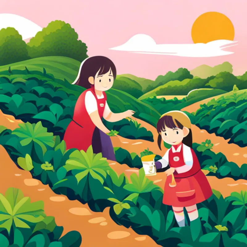 Berry-chan and her mother picking strawberries with tourists