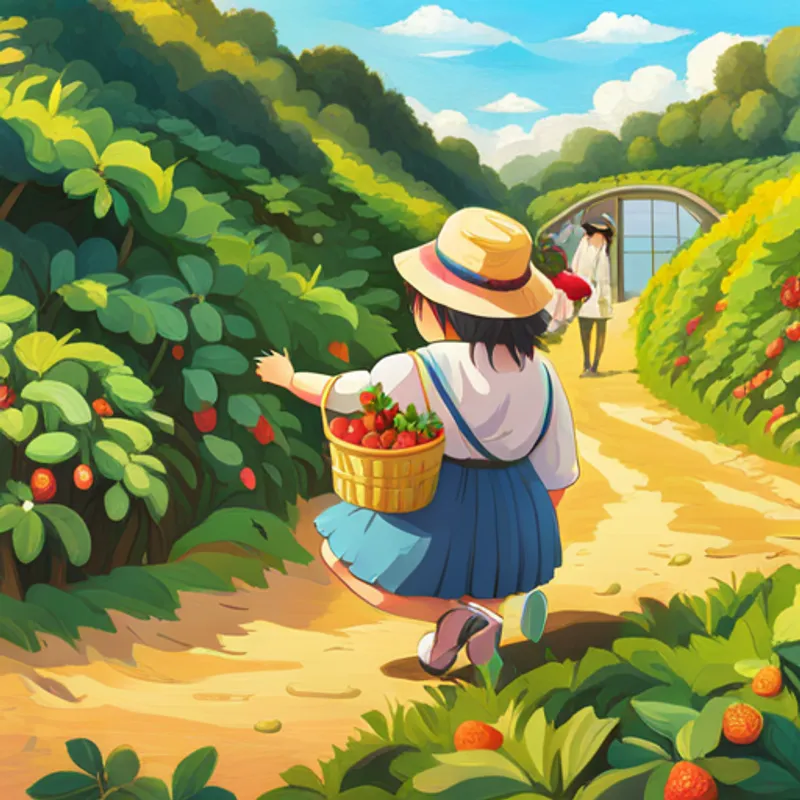 Berry-chan observing tourists being careless in strawberry picking