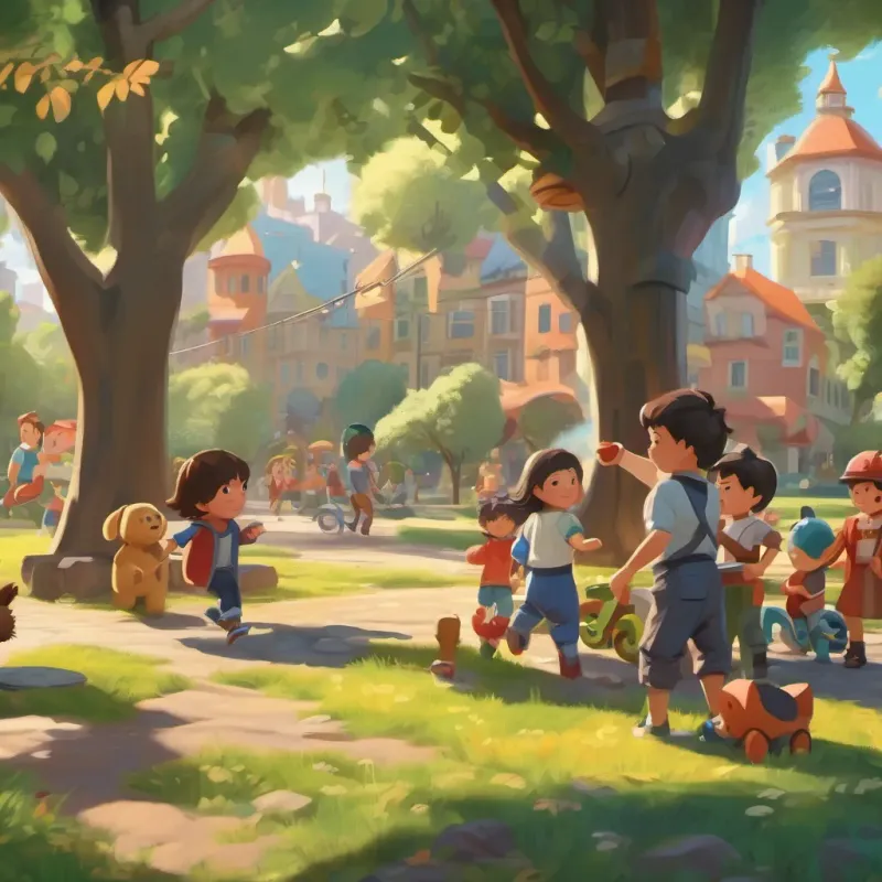 kids playing in a park with toys, then transforming into superheroes