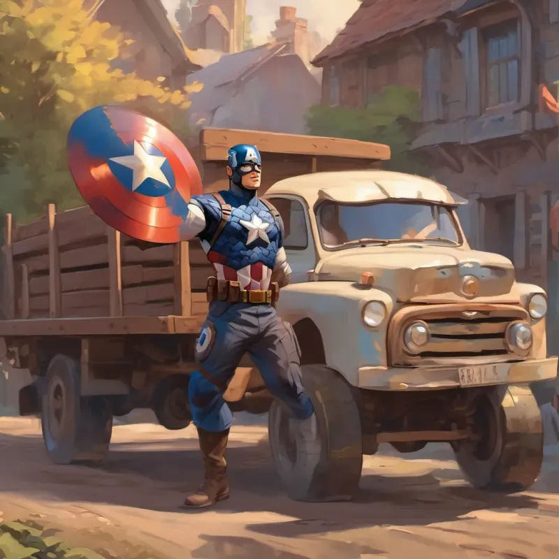 captain america holding up a truck