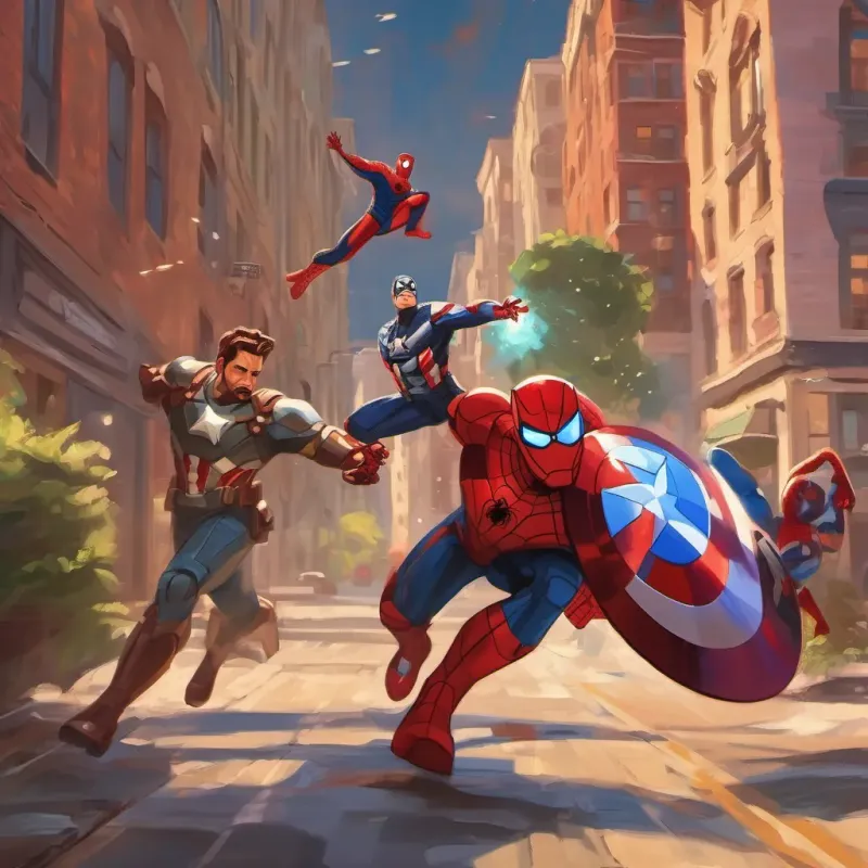 iron man, spiderman, and captain america catching a bad guy