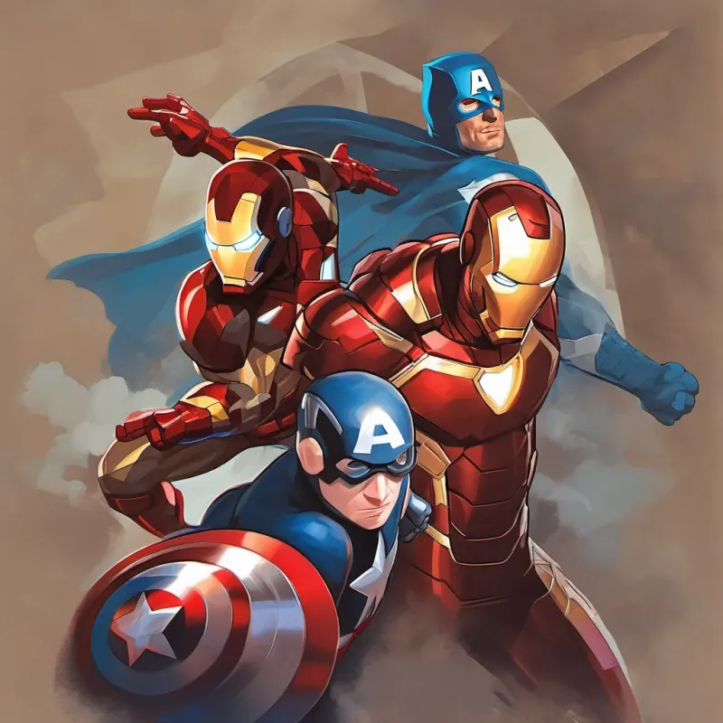 there are three superhero's: one superhero is ironman, on is spiderman, one hero is captain America