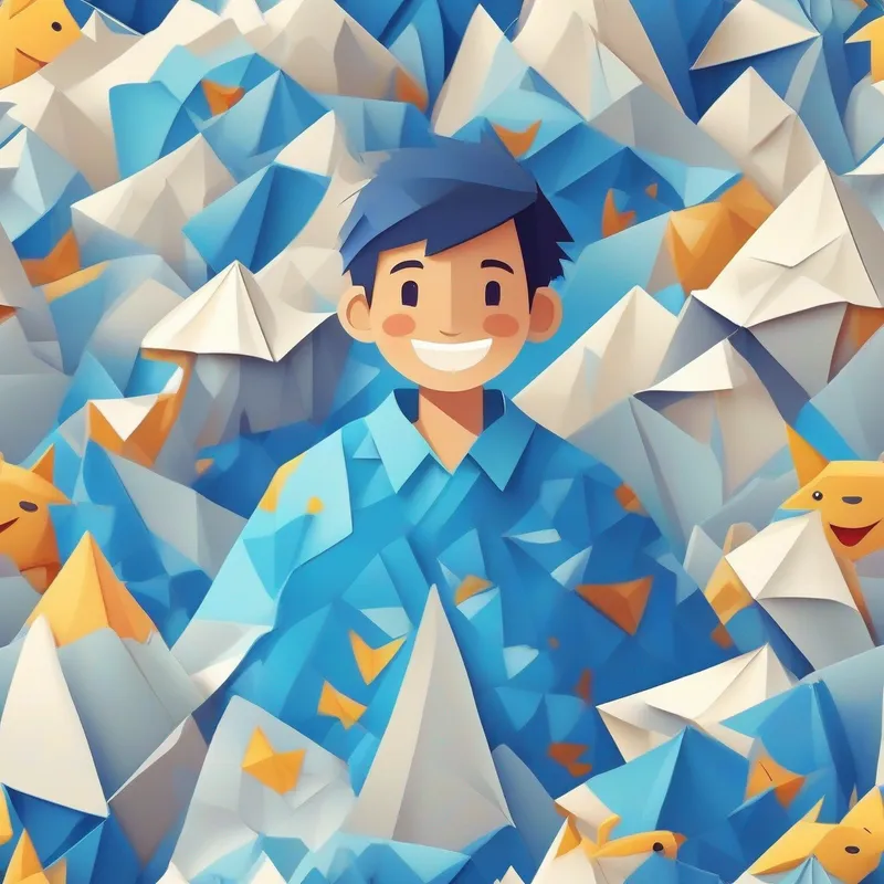 A boy with a big smile, wearing a blue shirt. happily smiling with the magical blanket.