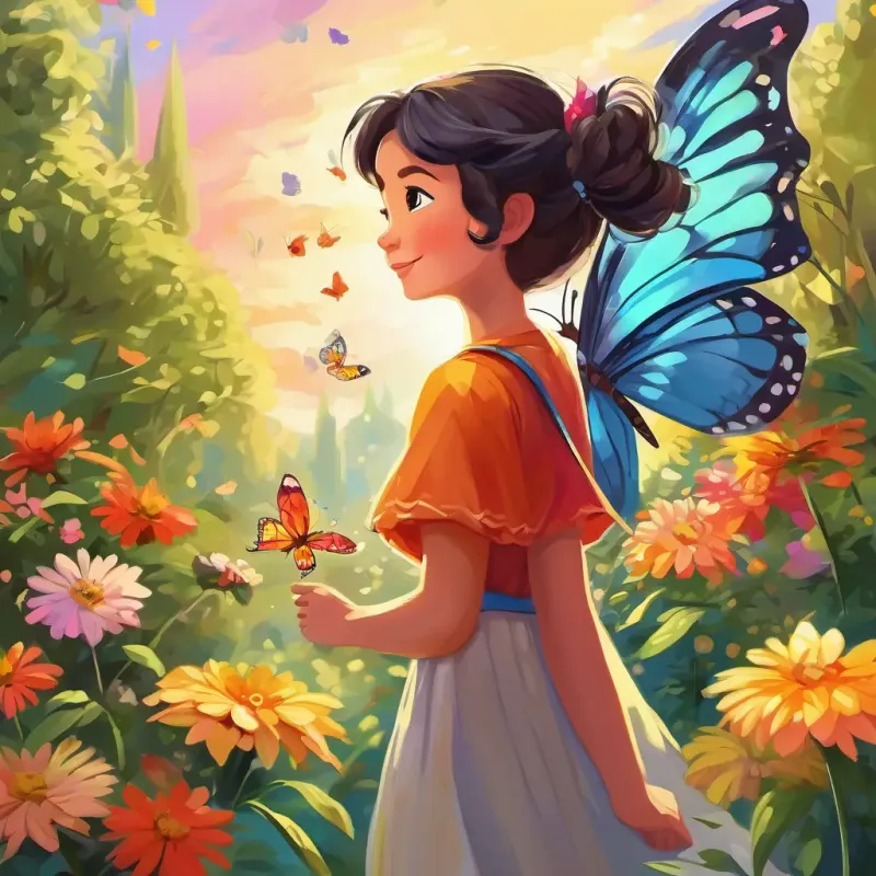 Bella: Lovely butterfly with colorful wings, spreading happiness everywhere she goes the butterfly, with vibrant wings, exploring a garden full of flowers