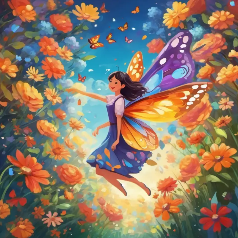 Bella: Lovely butterfly with colorful wings, spreading happiness everywhere she goes flying freely, spreading happiness among the united flowers