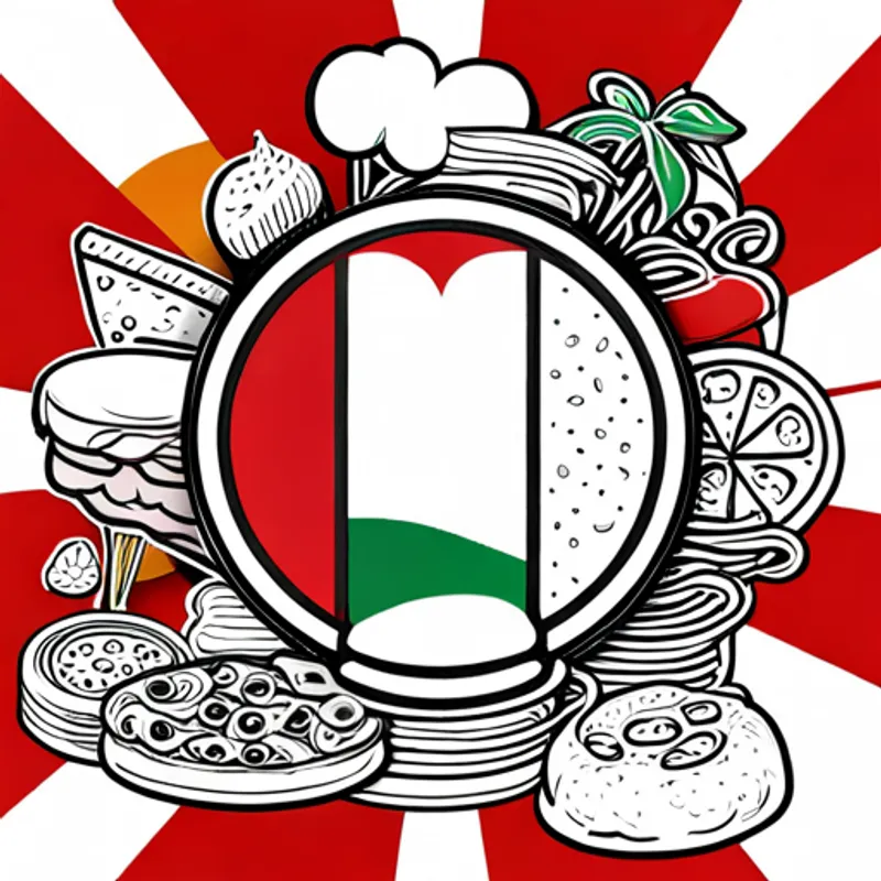 Italian flag with pizza, pasta, and gelato