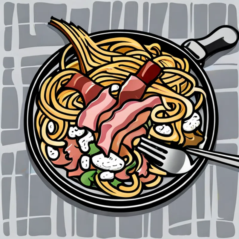 Spaghetti carbonara with crispy bacon and cheese