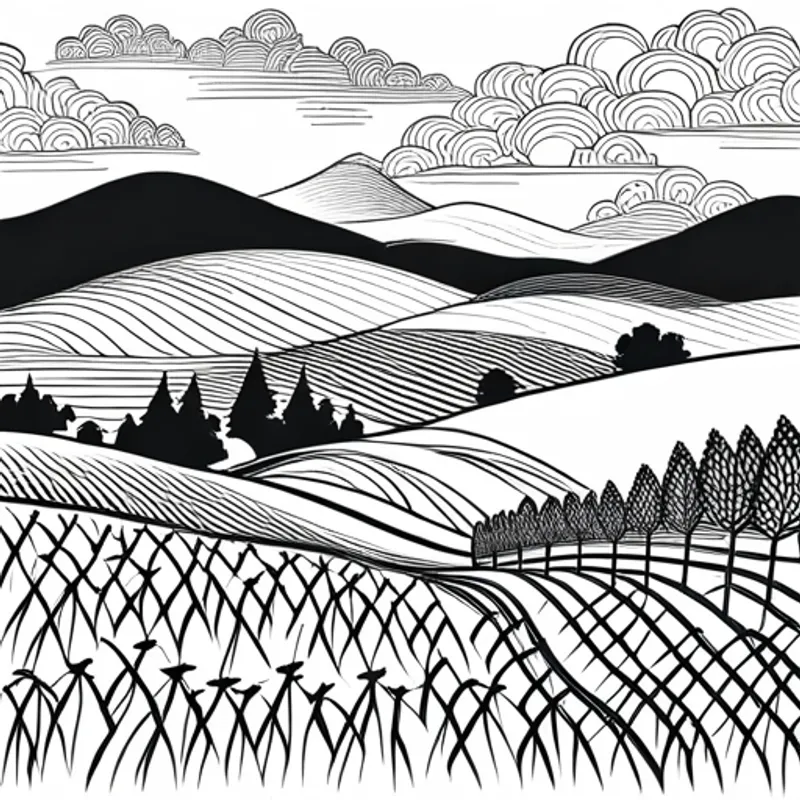 Rolling hills with rows of grapevines