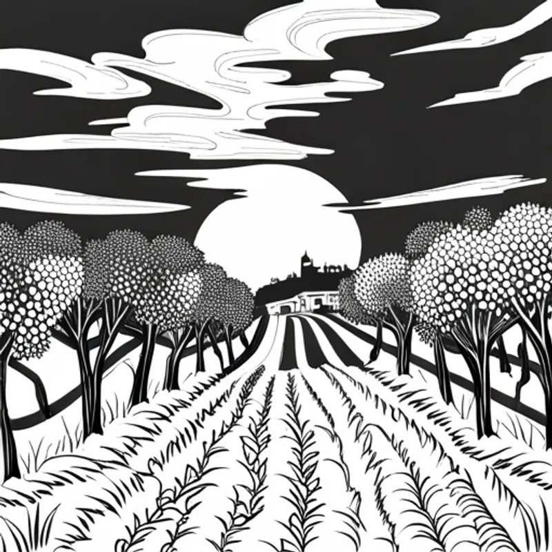 Vineyard bathed in warm sunlight