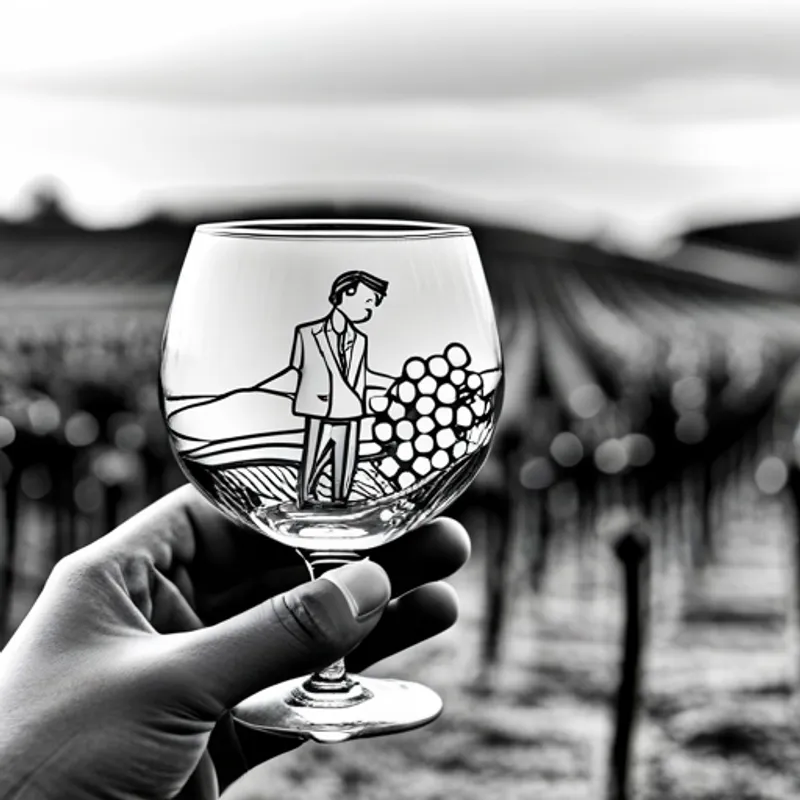 Person holding a wine glass with vineyard background