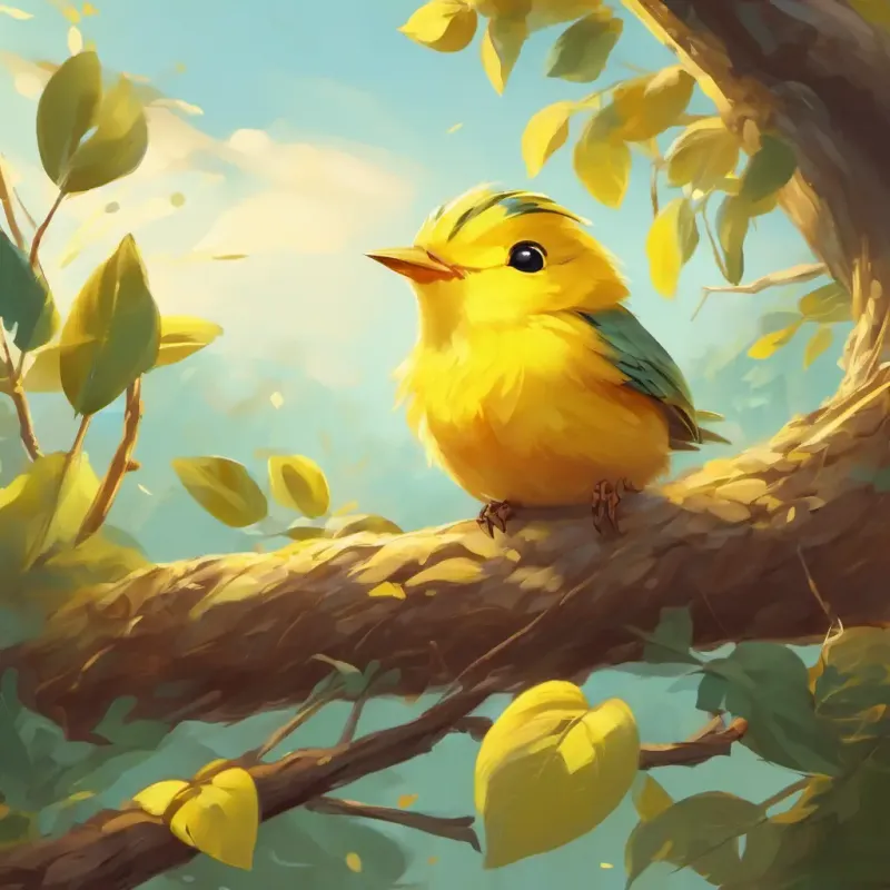 A petite, yellow bird with bright inquisitive eyes and a curious spirit becomes tired and returns to the nest.