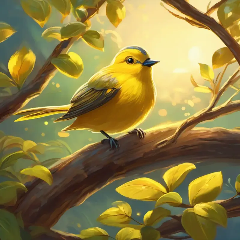 End of day, A petite, yellow bird with bright inquisitive eyes and a curious spirit is back in the nest, dreaming of flying again.