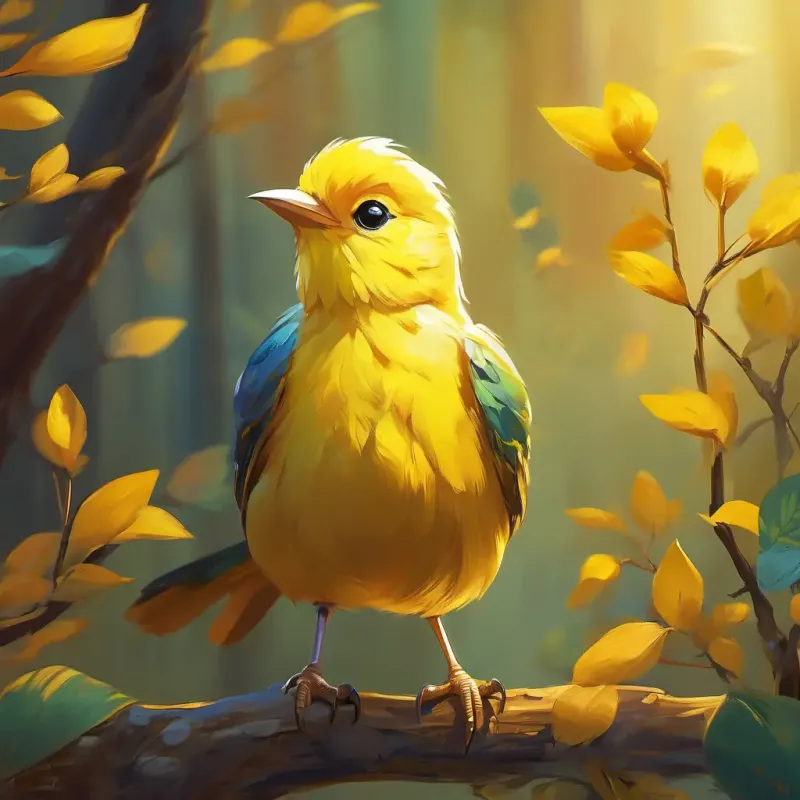 A petite, yellow bird with bright inquisitive eyes and a curious spirit's mother joins her, expressing pride.