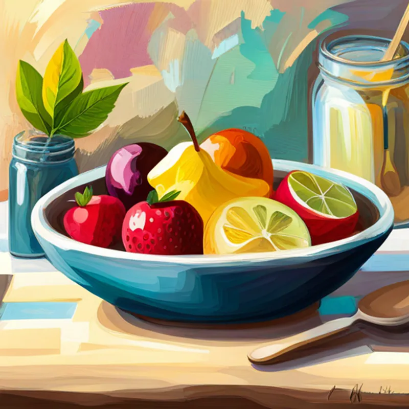 Fruit salad with apple, banana, and berry talking