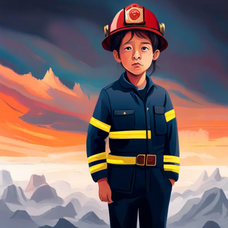 A curious and confident youngster with a firefighter outfit. dreaming of being a firefighter