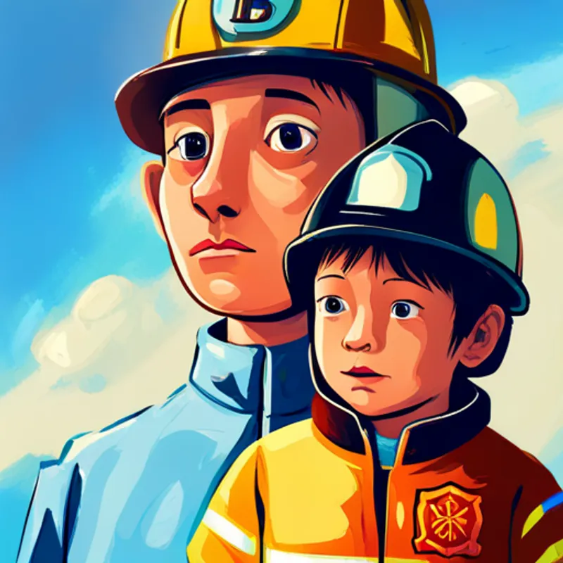 A curious and confident youngster with a firefighter outfit. learning about kindness and its impact