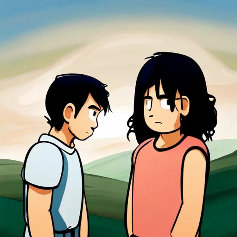 Strong and kind father with black hair and his Brave and determined son with brown eyes confronting a bully