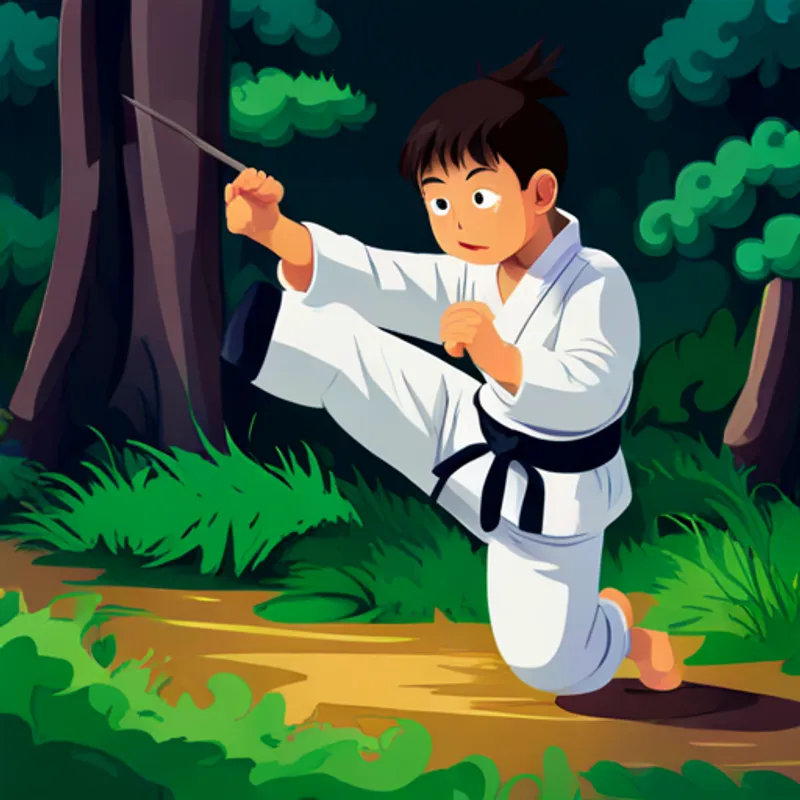 Son bravely using his martial arts skills