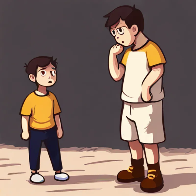Bully realizing the Brave and determined son with brown eyes's strength and retreating
